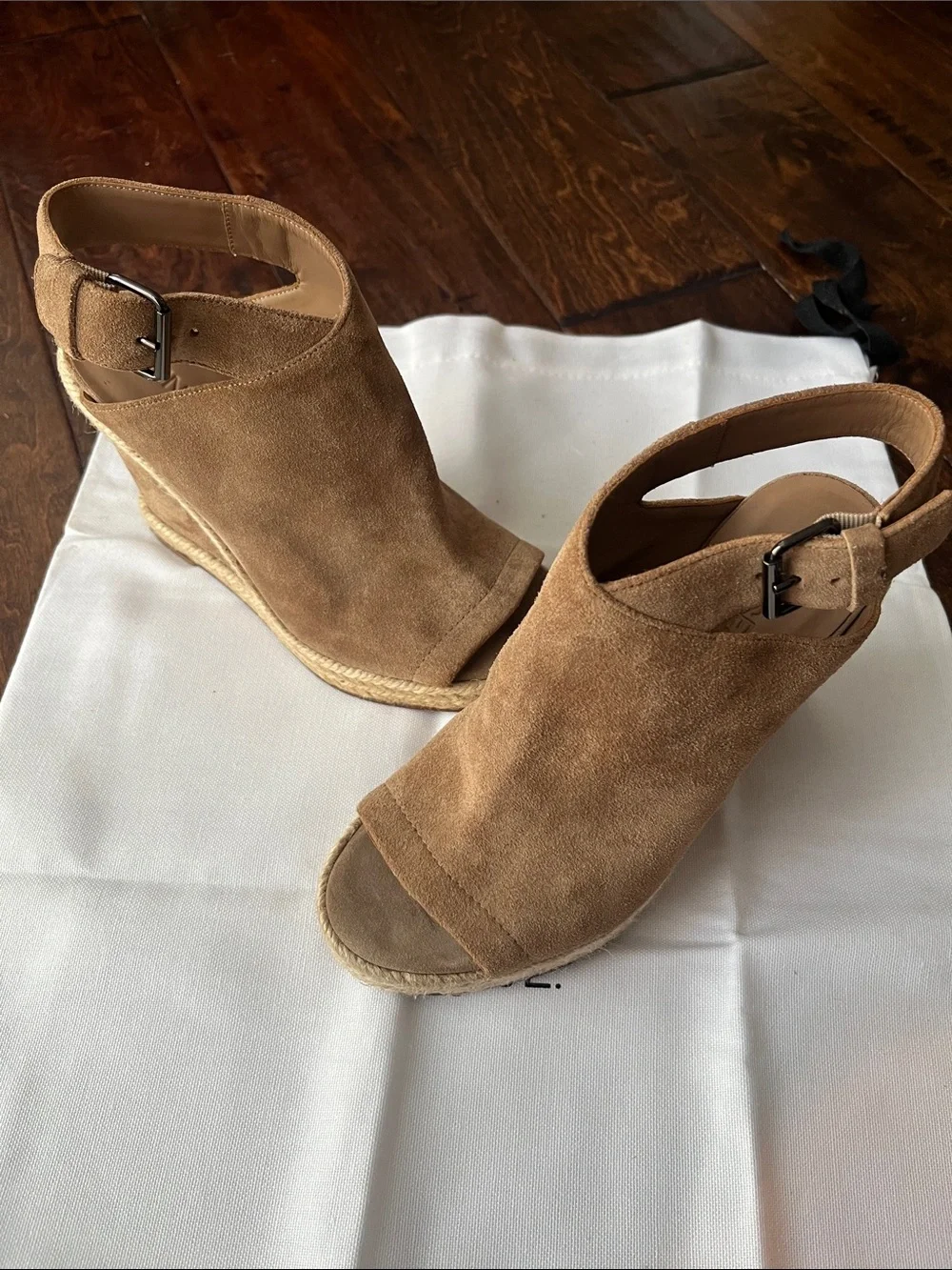 Vince Tan Suede Open-Toe Espadrille Wedge Sandals